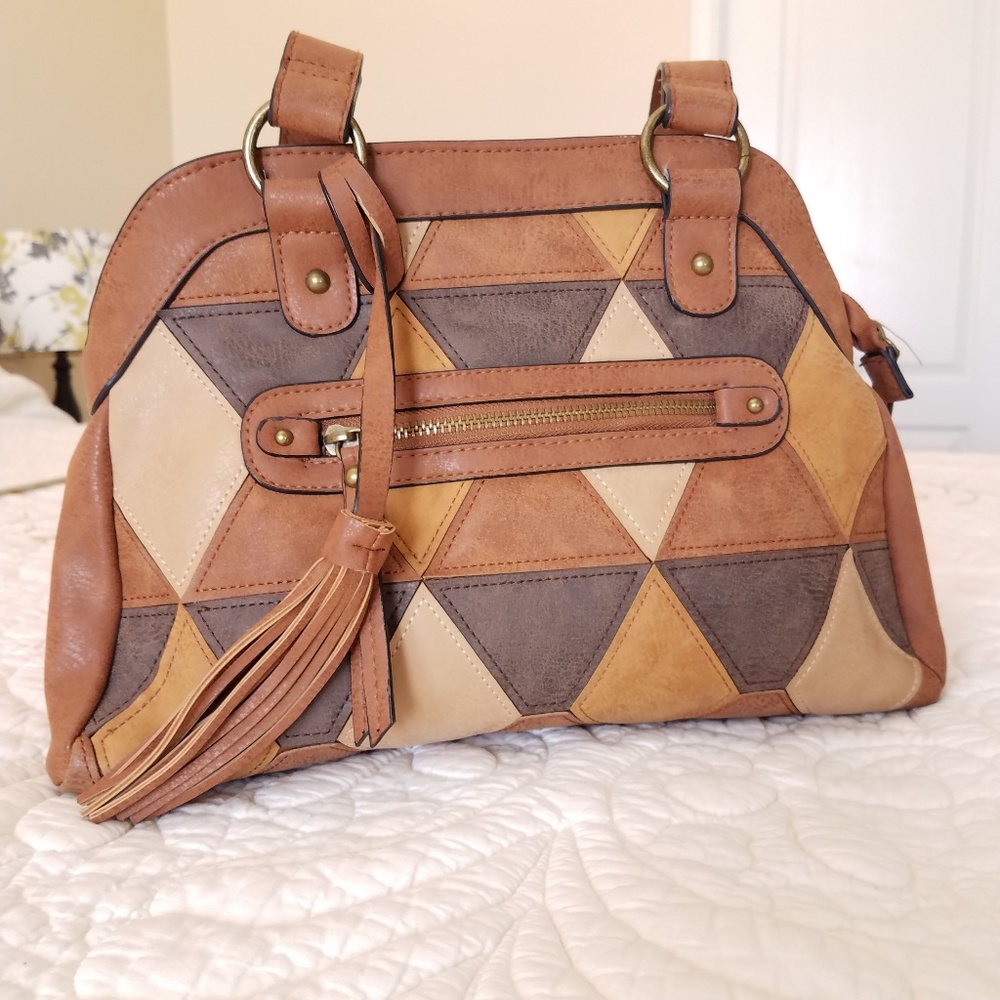 Bueno Patchwork Bag Brown/Tan Faux Leather